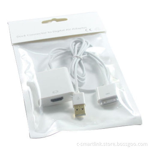 Adapter for Apple to HDMI, Dock 30P Male to Female + USB, USB Power Supply and Data Transit